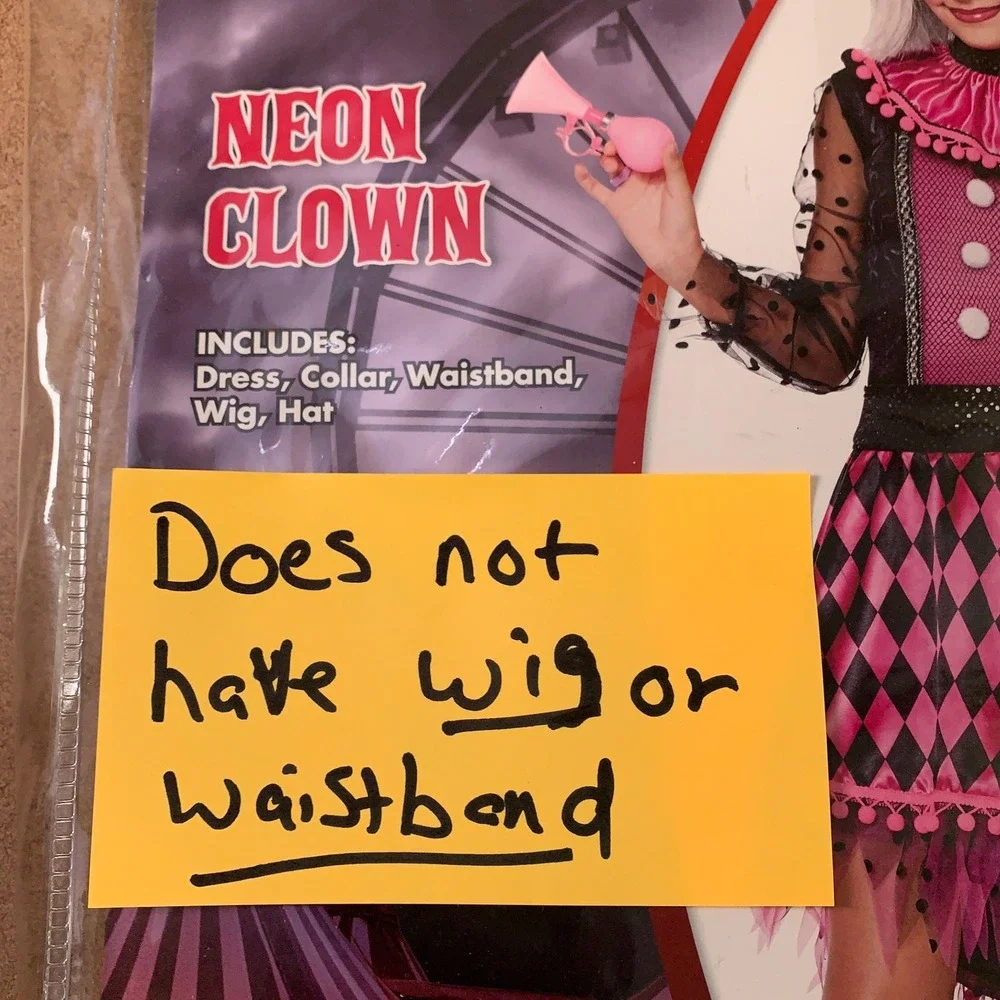 Spirit Halloween Child Medium (8-10) Pink Black Neon Clown Costume NWT *Flaw